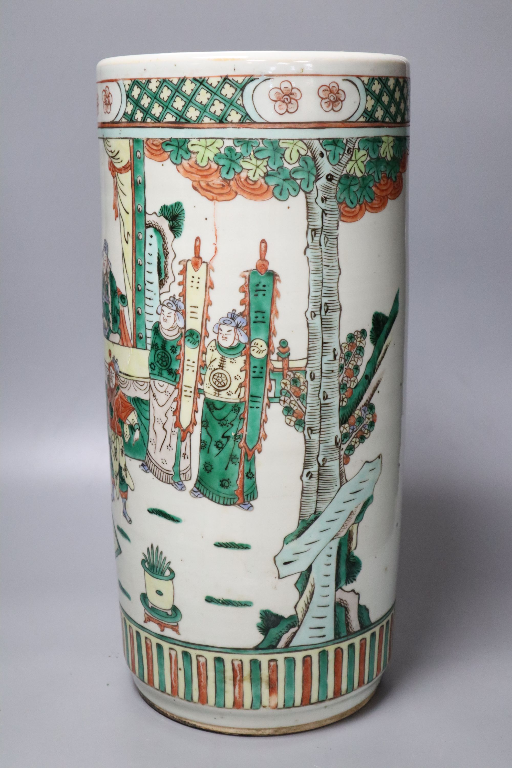 A Chinese famille verte stick stand, early 20th century, height 44cm